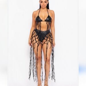 Hot & Delicious  faux leather fringe bikini set
